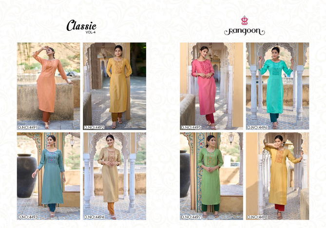 Classic Vol 4 By Rangoon lining Silk Embroidery Kurtis Wholesale Price In Surat